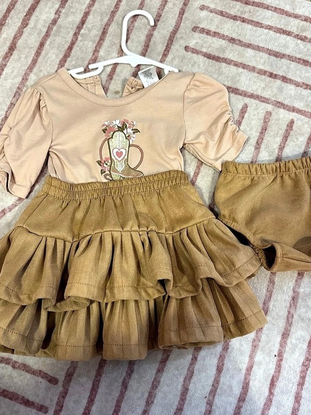 Girls Tiered Dress with Bloomers in Brown